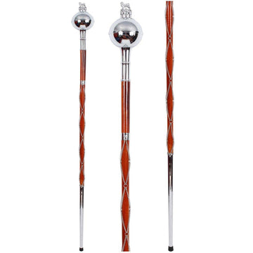 Drum Major Mace Plain Chrome Ball Head With Lion Crown Top